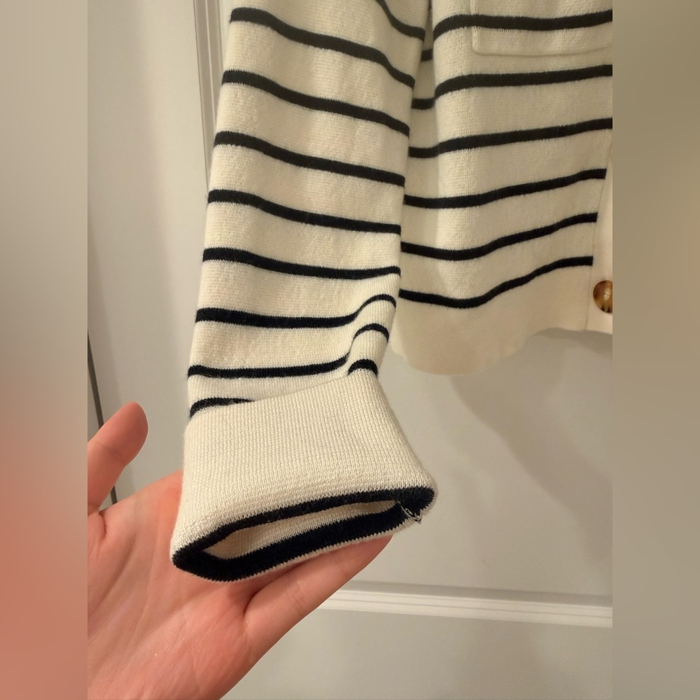 Sezane Betty Navy Striped Button-Up Cardigan - Picture 7 of 11